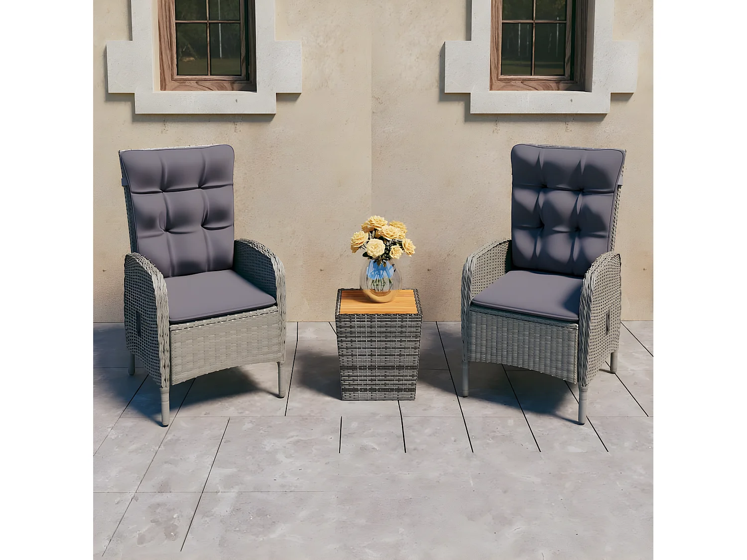 Ensemble de bistro de jardin 3pcs Résine tressée et acacia Gris GFDF27117