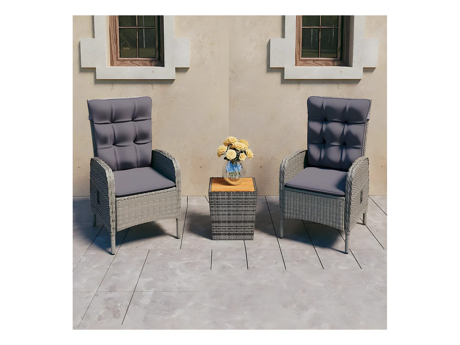 Ensemble de bistro de jardin 3pcs Résine tressée et acacia Gris GFDF27117
