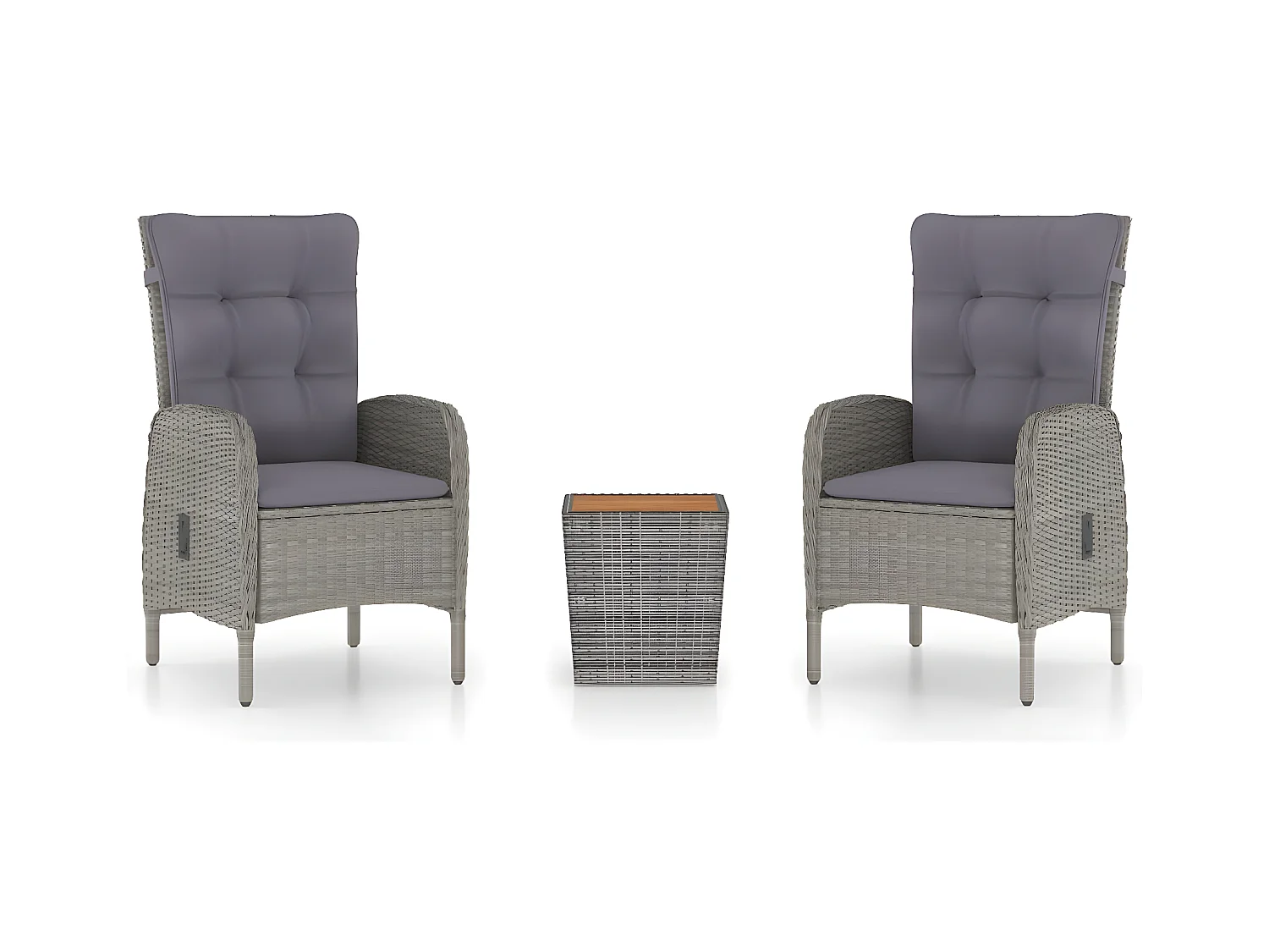 3-delige Bistroset poly rattan en acaciahout grijs NL897483