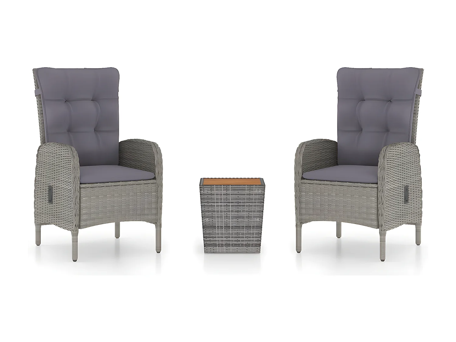 3-delige Bistroset poly rattan en acaciahout grijs NL897483