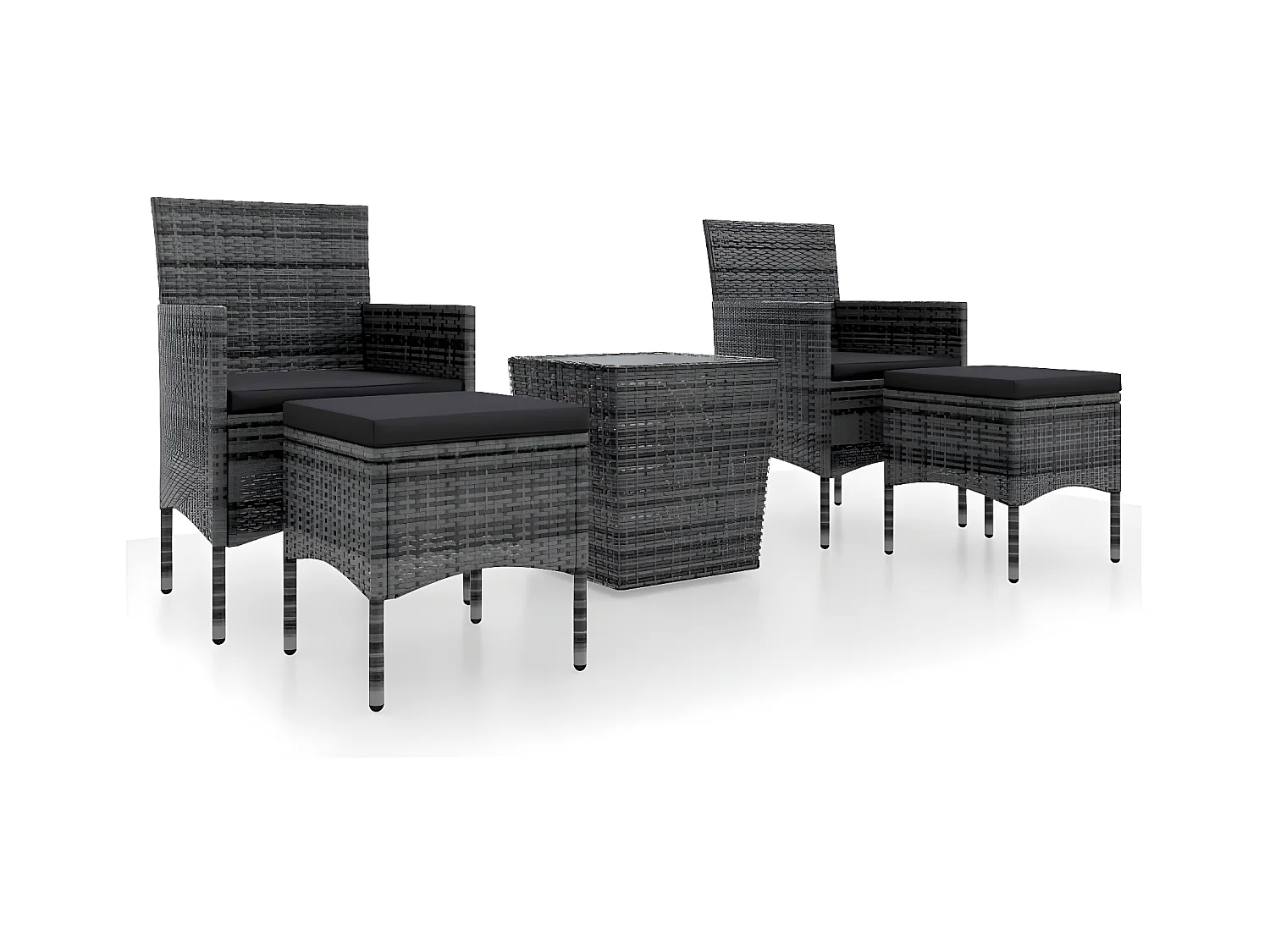 5 pzas Comedor de jardín ratán sintético vidrio templado gris KOW79582