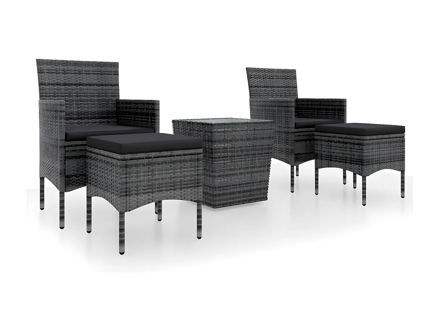 5 pcs conj. bistrô de jardim vime PE e vidro temperado cinzento PT622639