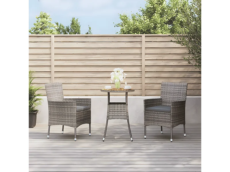 3-delige Bistroset met kussens poly rattan grijs NL412768