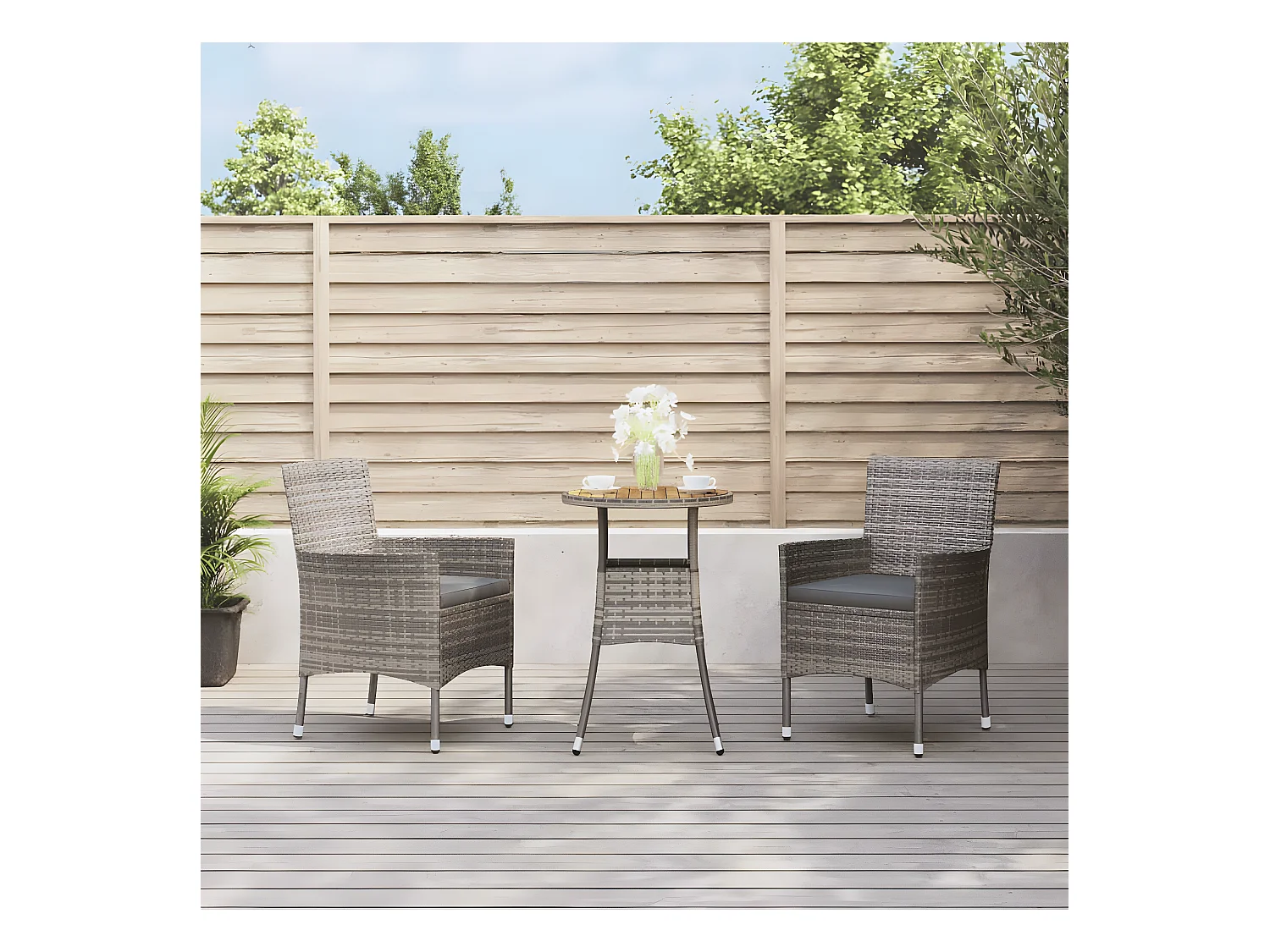 Ensemble de bistro de jardin 3 pcs coussins gris poly rotin GFDF48315