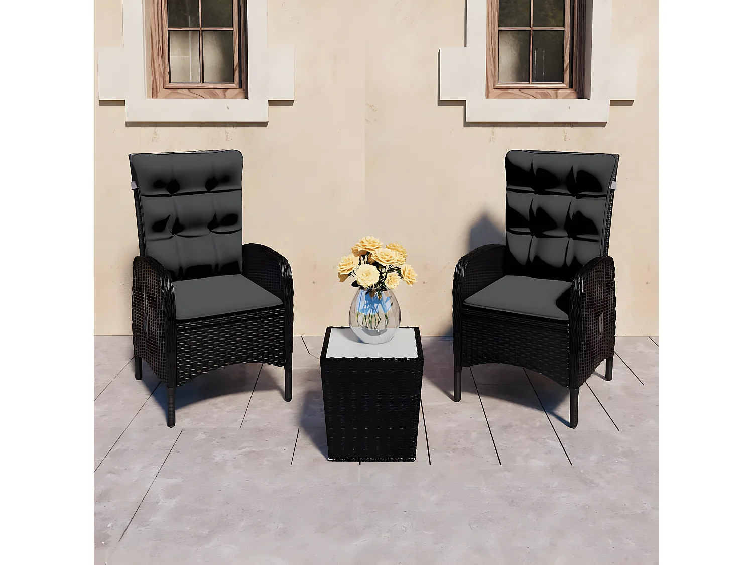 Ensemble de bistro de jardin 3 pcs Résine tressée et verre Noir GFDF51124