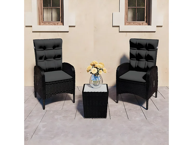 Ensemble de bistro de jardin 3 pcs Résine tressée et verre Noir GFDF51124