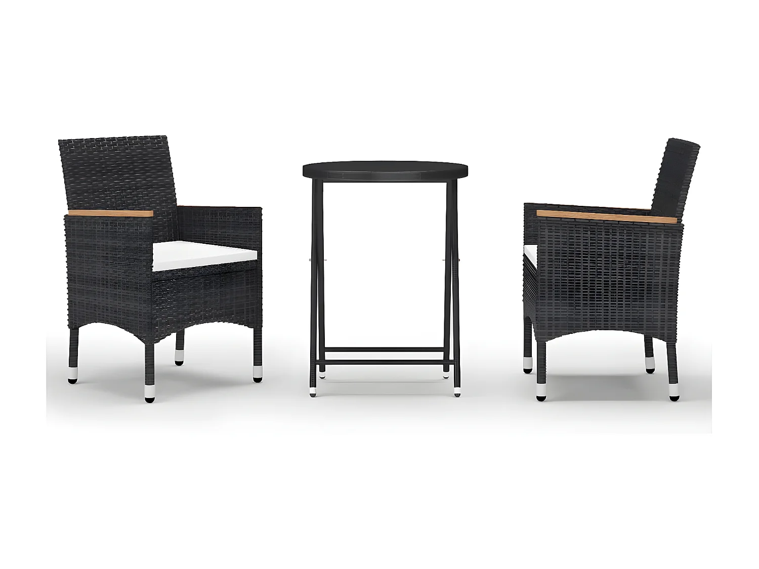 Ensemble de bistro 3 pcs Résine tressée et verre trempé Noir GFDF57438