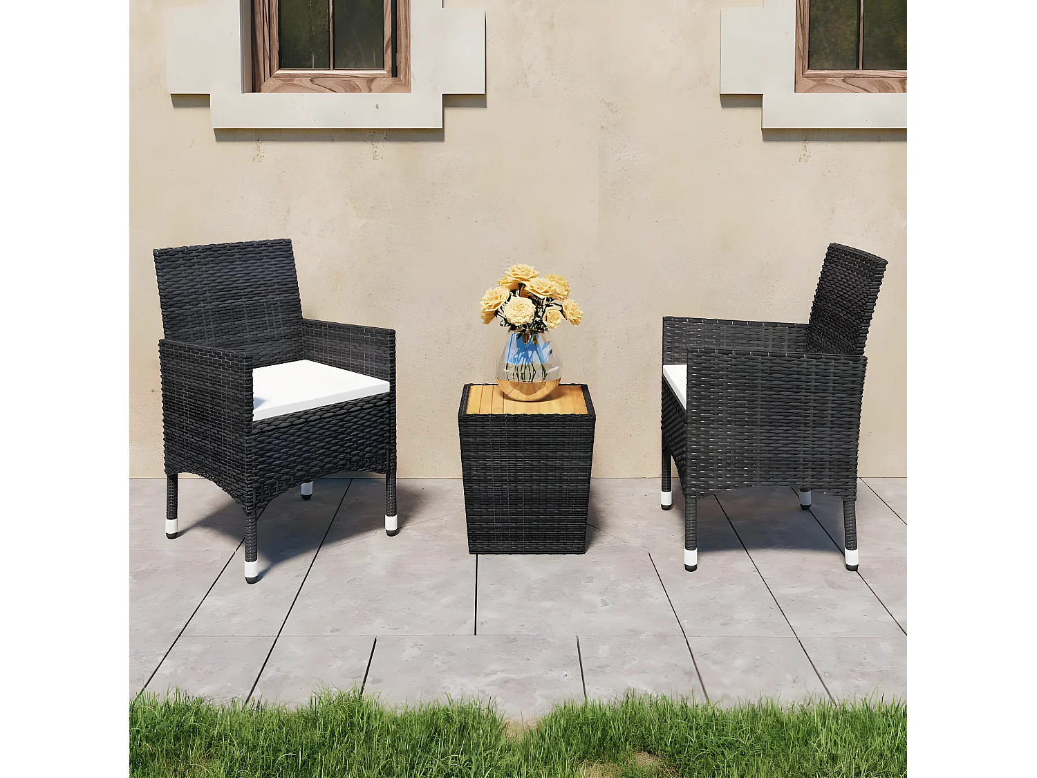 Ensemble de bistro 3 pcs Résine tressée et bois d'acacia Noir GFDF68489
