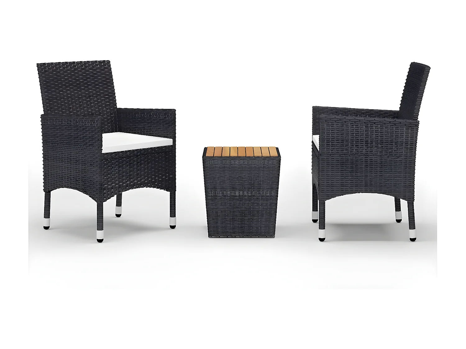 Ensemble de bistro 3 pcs Résine tressée et bois d'acacia Noir GFDF68489