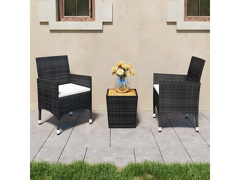 Ensemble de bistro 3 pcs Résine tressée et bois d'acacia Noir GFDF68489