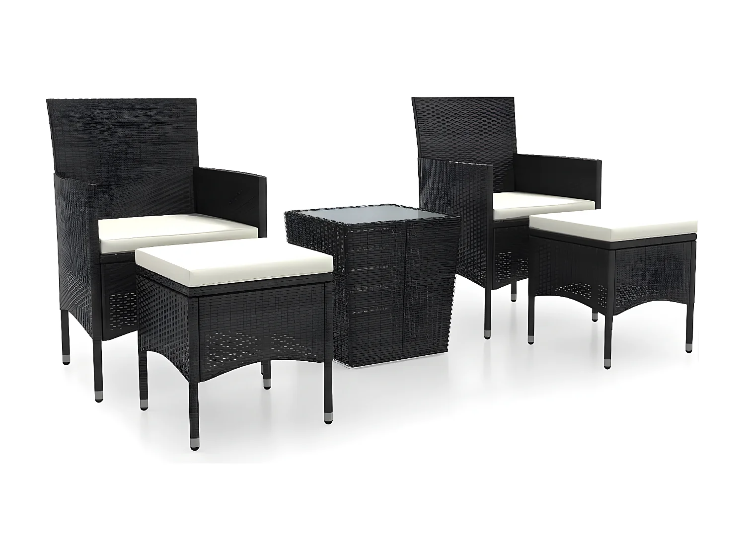 5 pzas Comedor de jardín ratán sintético vidrio templado negro KOW76329