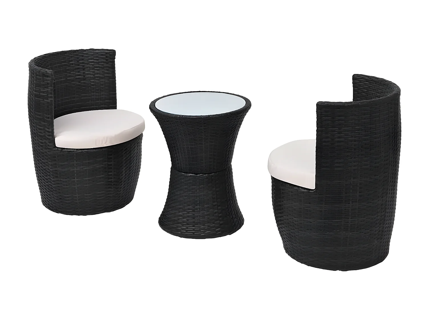 Set mesa y sillas de jardín 3 pzas y cojines poli ratán negro ES715453