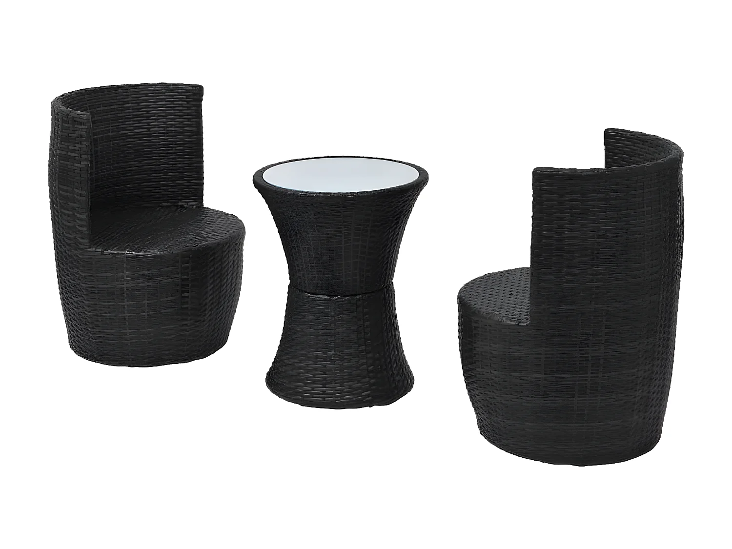 Set mesa y sillas de jardín 3 pzas y cojines poli ratán negro ES715453