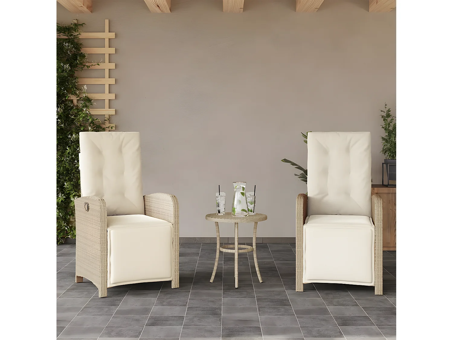 Ensemble de bistro 3 pcs avec coussins beige résine tressée GFDF24776