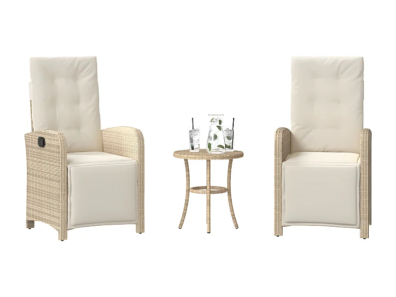 Ensemble de bistro 3 pcs avec coussins beige résine tressée GFDF24776