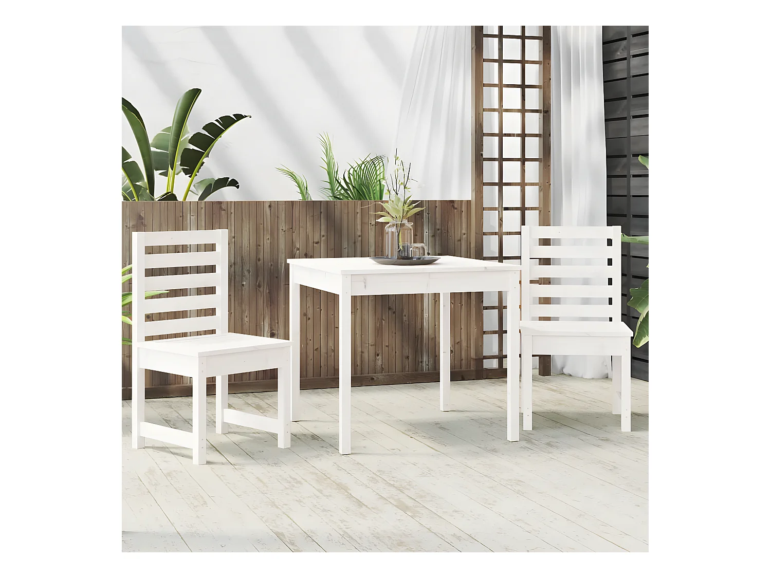 Mesa y sillas de jardín 3 piezas madera maciza de pino blanco ES790157