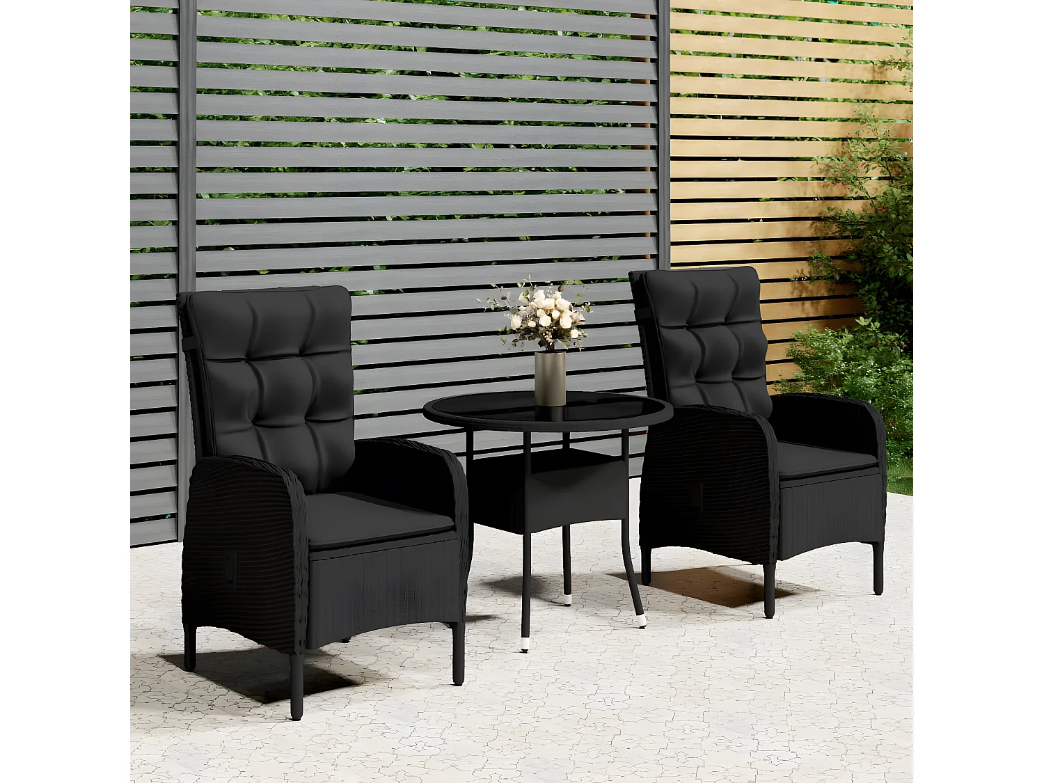 Mobilier de bistro de jardin 3 pcs Résine tressée Noir GFDF46244