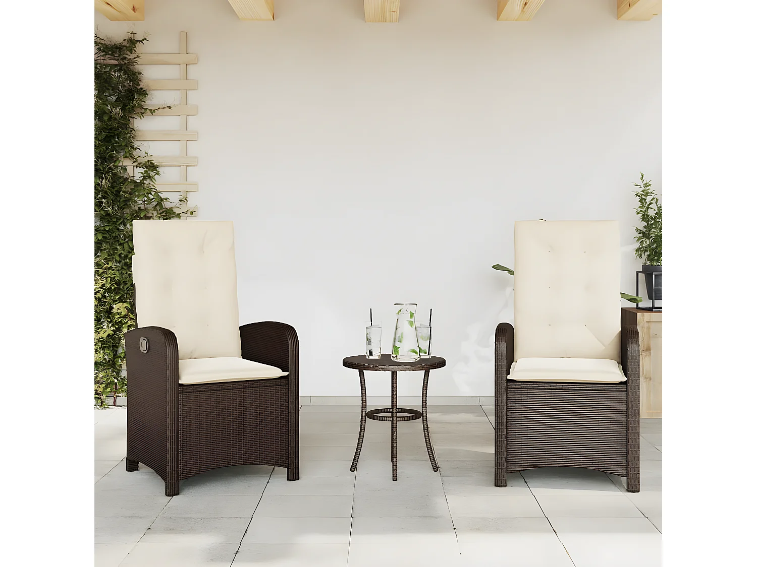 Ensemble de bistro 3 pcs avec coussins marron résine tressée GFDF58165