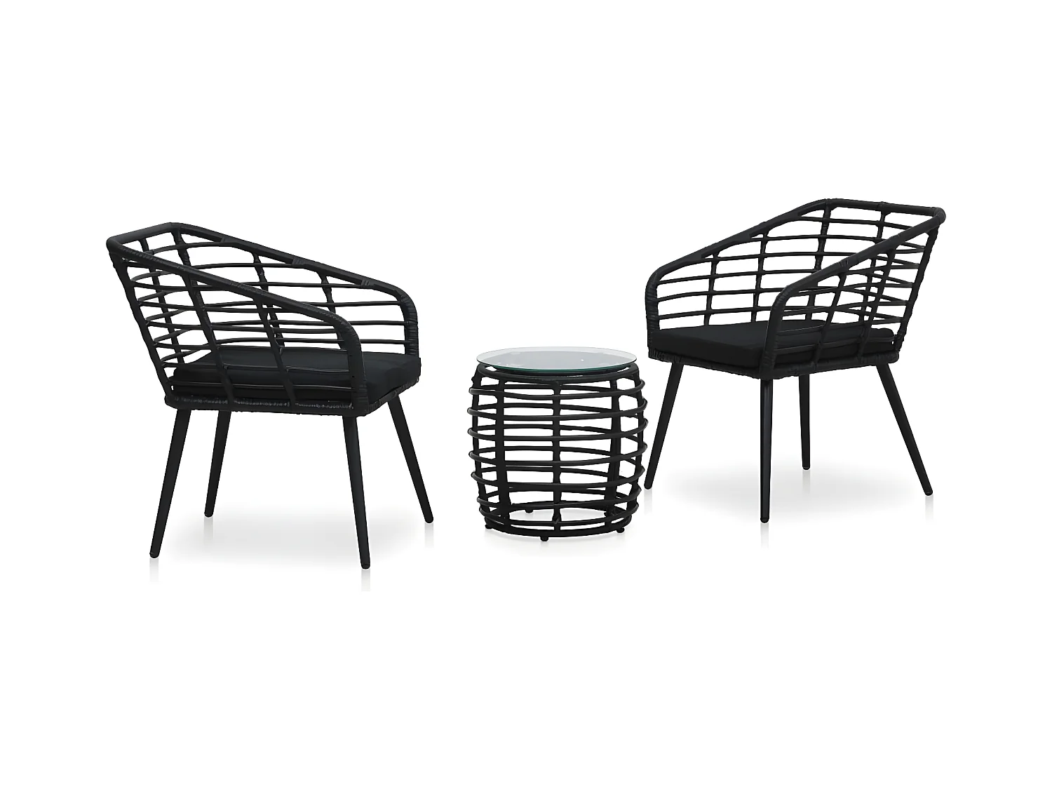 Ensemble de bistro 3 pcs Résine tressée Noir GFDF14631