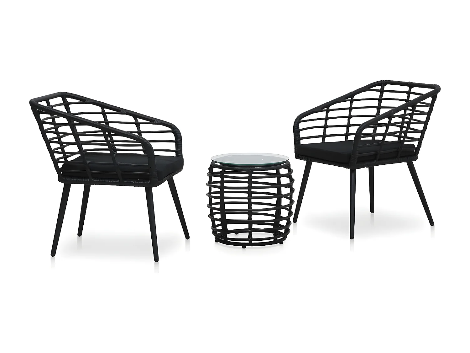Ensemble de bistro 3 pcs Résine tressée Noir GFDF14631