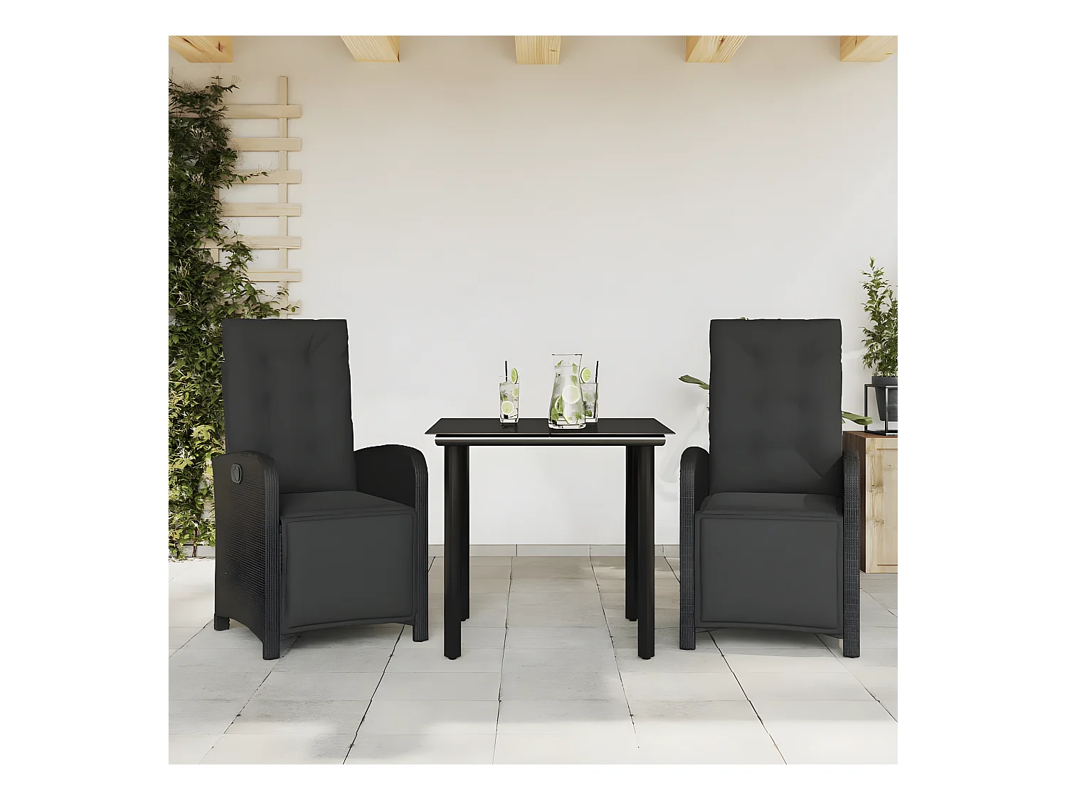Ensemble de bistro 3 pcs avec coussins noir résine tressée GFDF56225