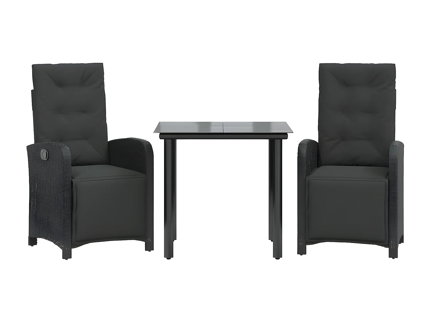 3-delige Bistroset met kussens poly rattan zwart NL509305