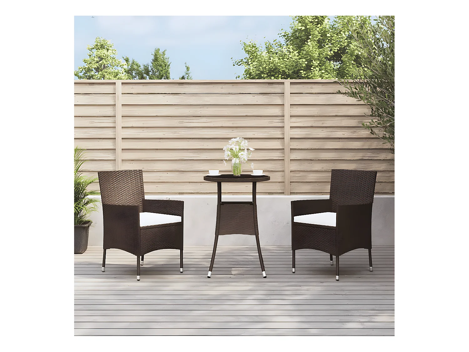 Ensemble de bistro de jardin 3 pcs coussins marron poly rotin GFDF23015