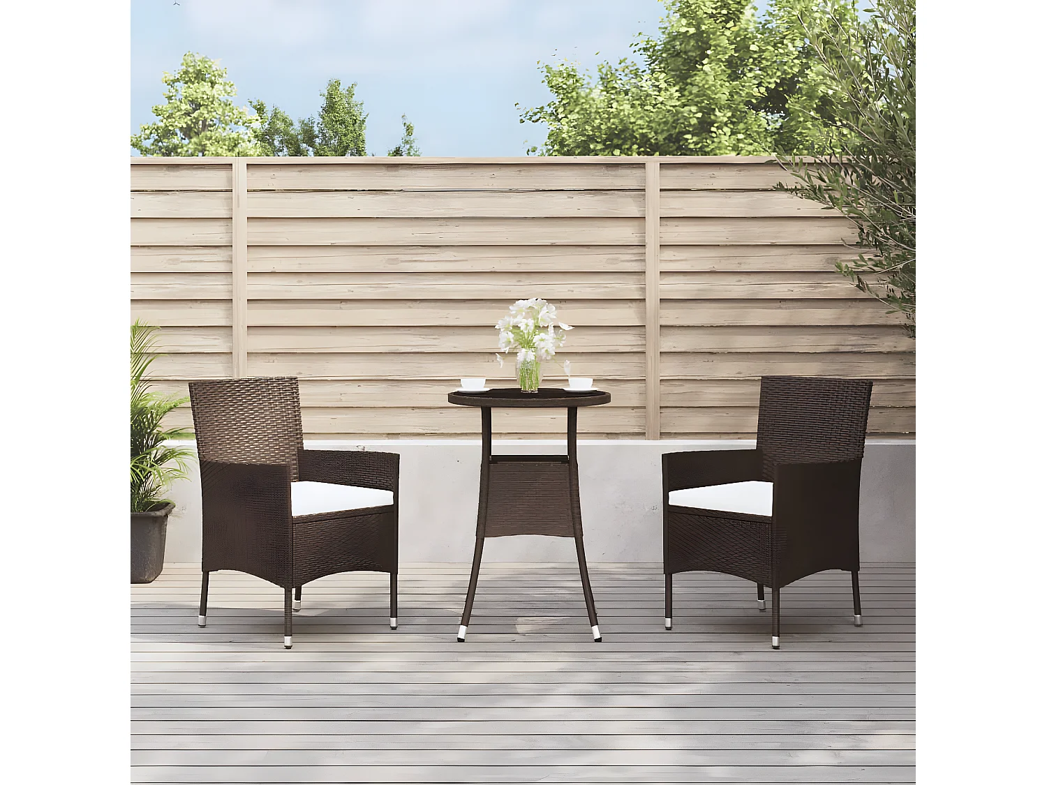Ensemble de bistro de jardin 3 pcs coussins marron poly rotin GFDF23015