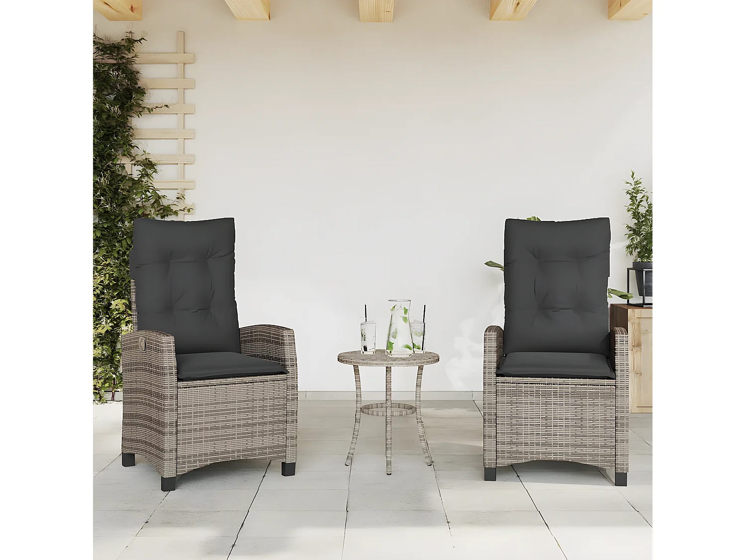 Ensemble de bistro 3 pcs avec coussins gris résine tressée GFDF81583
