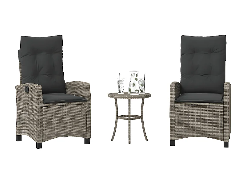 Ensemble de bistro 3 pcs avec coussins gris résine tressée GFDF81583