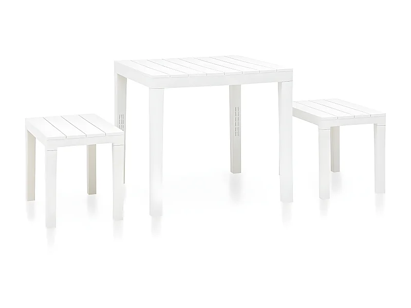 Salon de jardin-Table de jardin + 2 bancs Plastique Blanc GFDF32885
