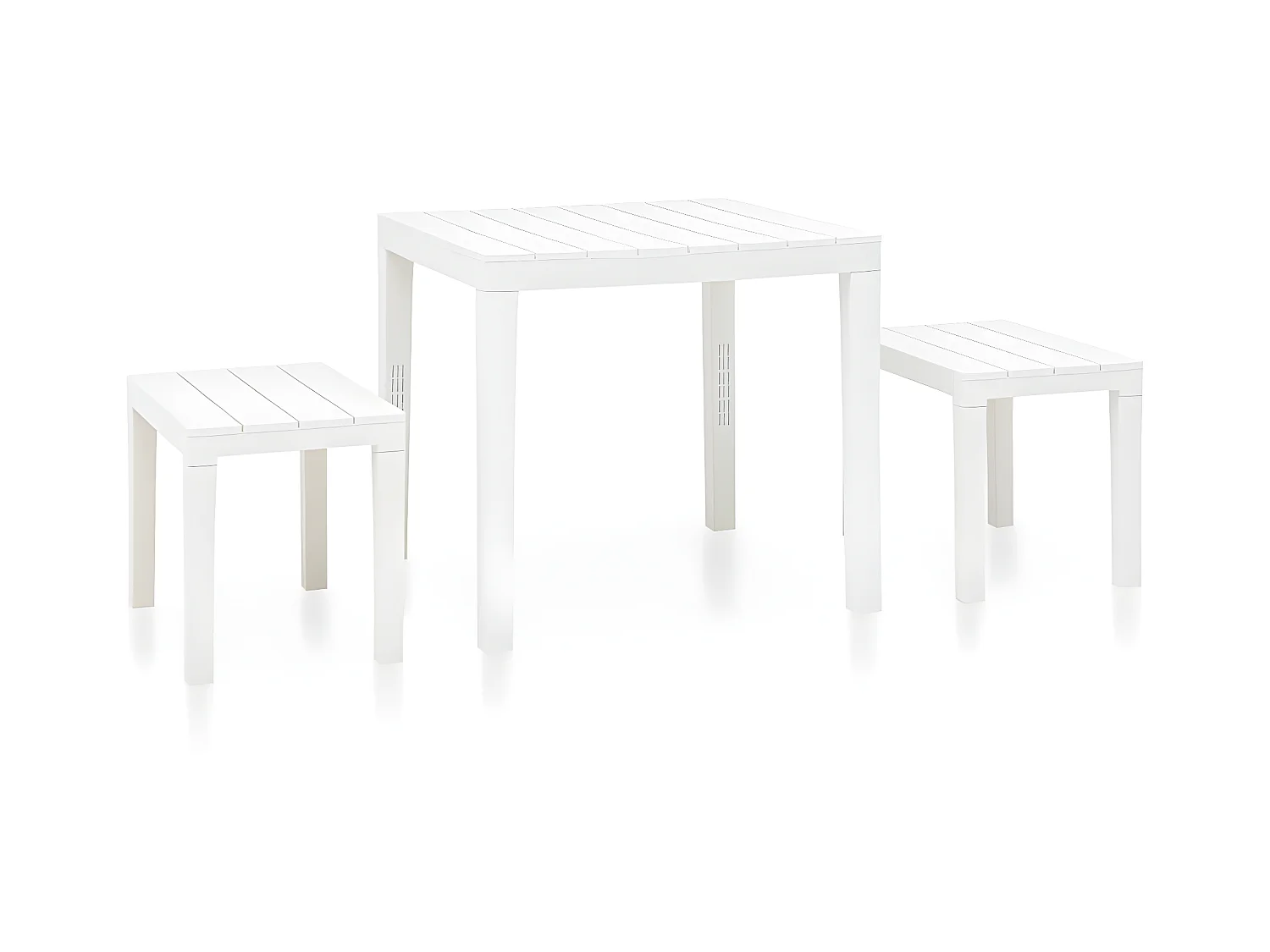 Salon de jardin-Table de jardin + 2 bancs Plastique Blanc GFDF32885