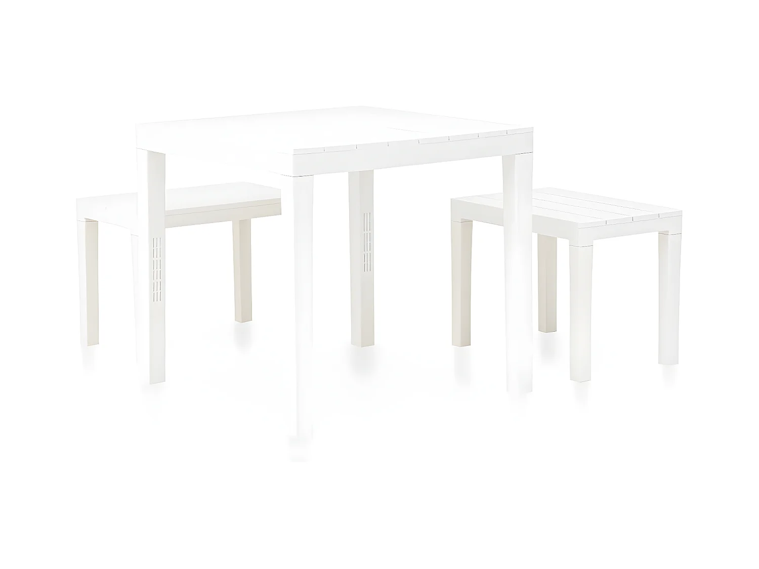 Mesa de comedor de jardín con 2 bancos plástico blanco KOW86726