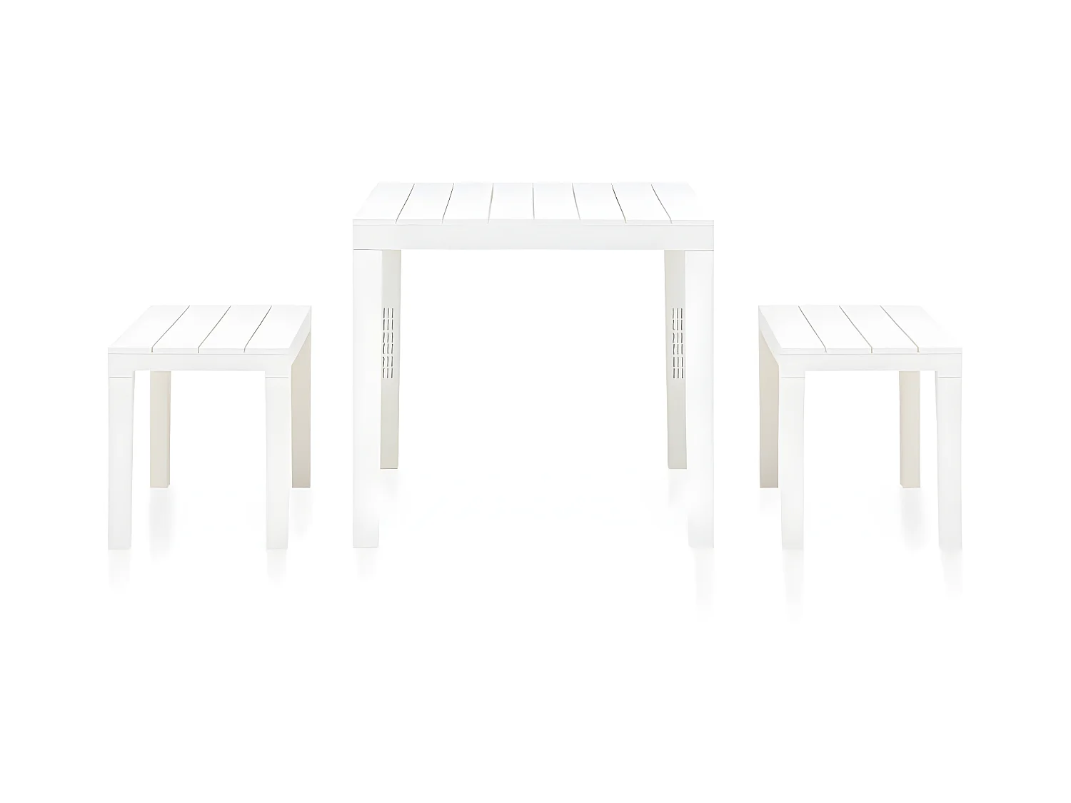 Mesa de comedor de jardín con 2 bancos plástico blanco KOW86726