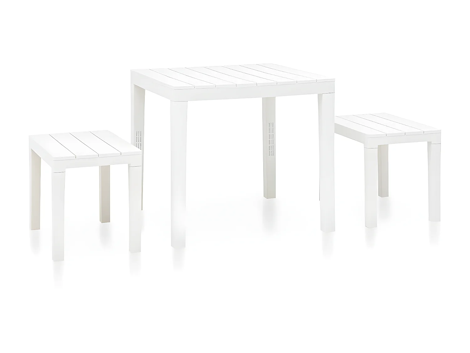 Salon de jardin-Table de jardin + 2 bancs Plastique Blanc GFDF32885