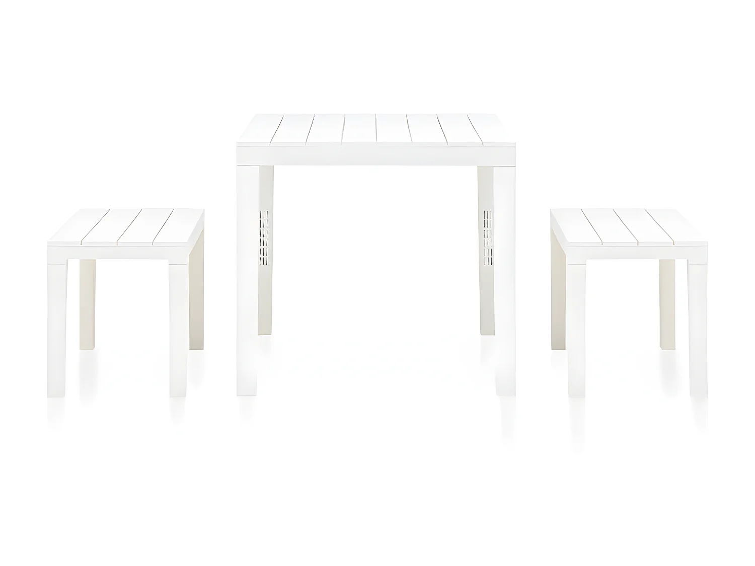 Salon de jardin-Table de jardin + 2 bancs Plastique Blanc GFDF32885