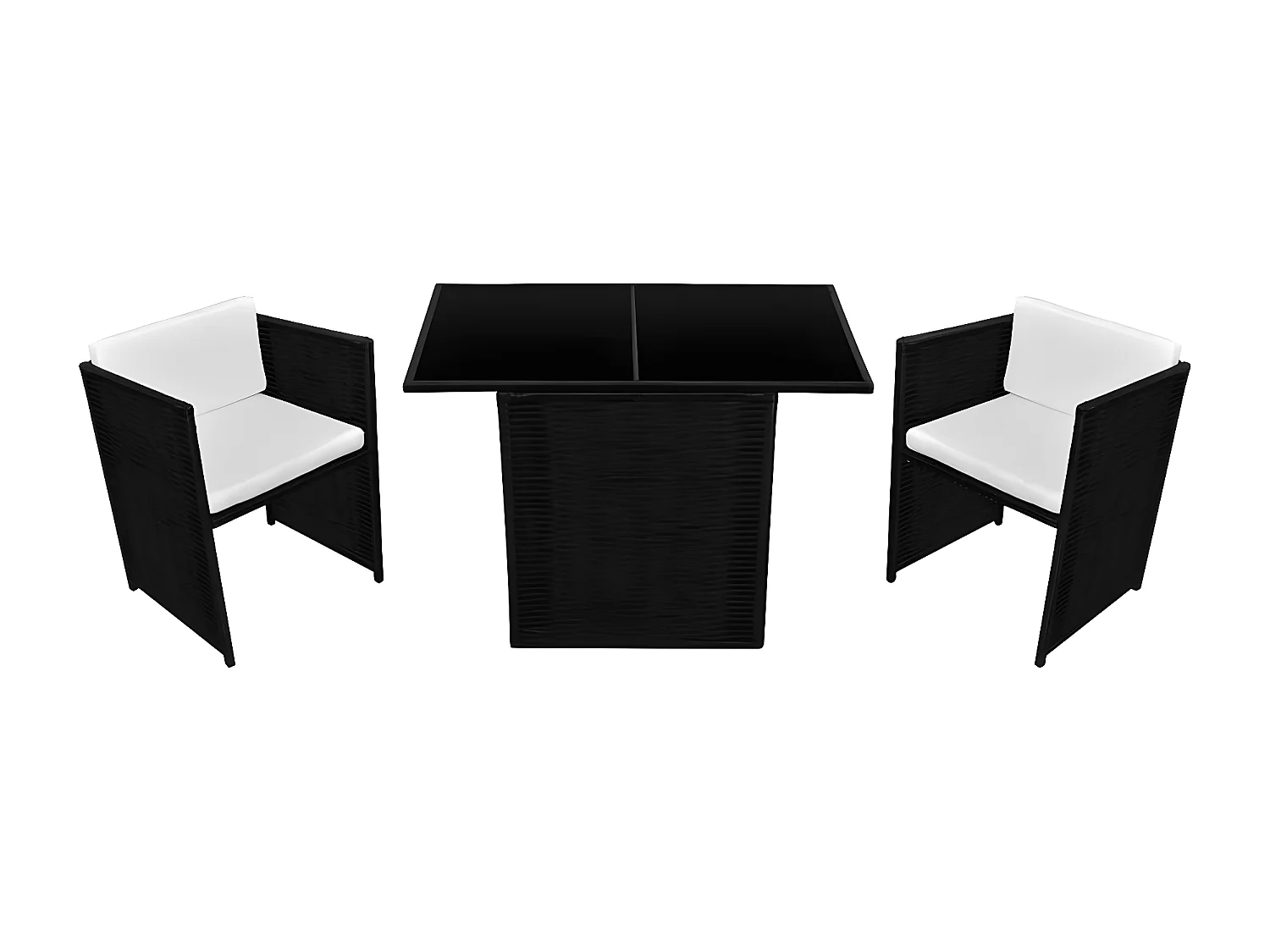 3 pzas Comedor de jardín jardín y cojines poli ratán negro KOW94812