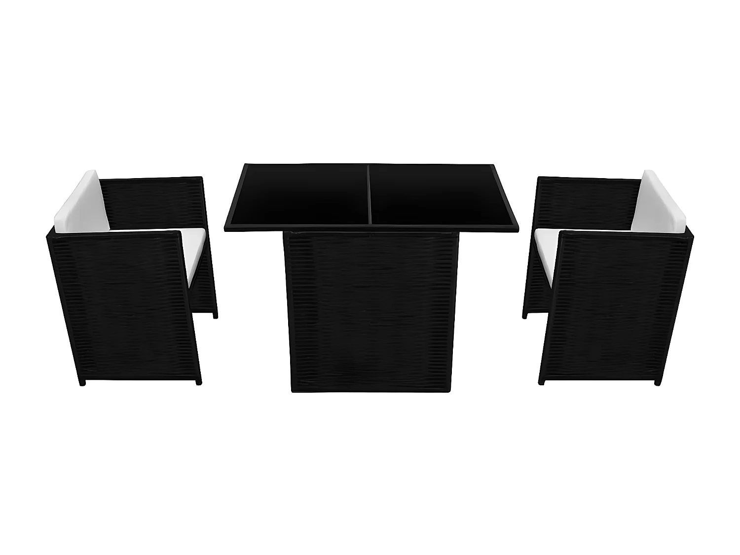 3 pzas Comedor de jardín jardín y cojines poli ratán negro KOW94812