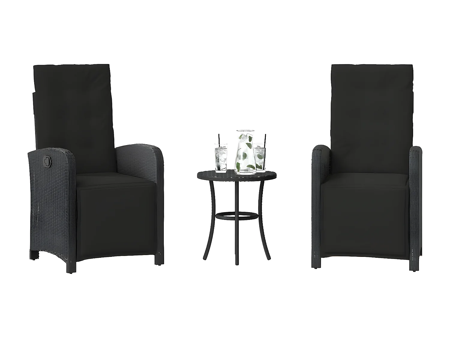 Ensemble de bistro 3 pcs avec coussins noir résine tressée GFDF94852