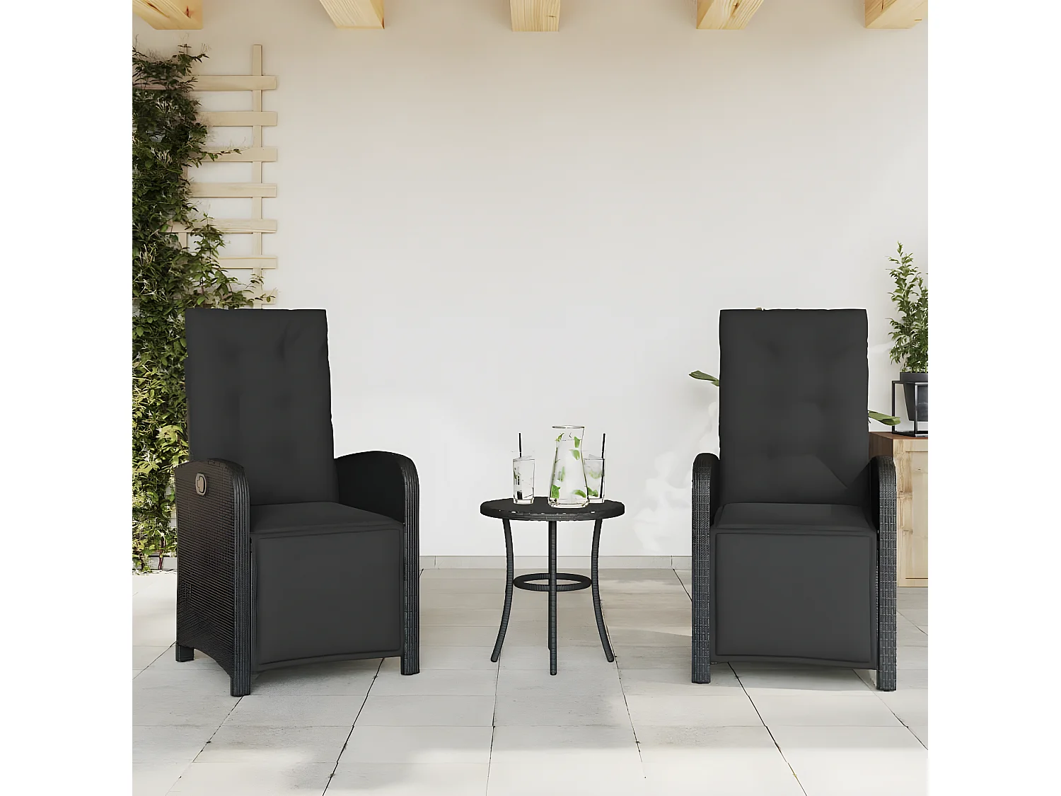 Ensemble de bistro 3 pcs avec coussins noir résine tressée GFDF94852