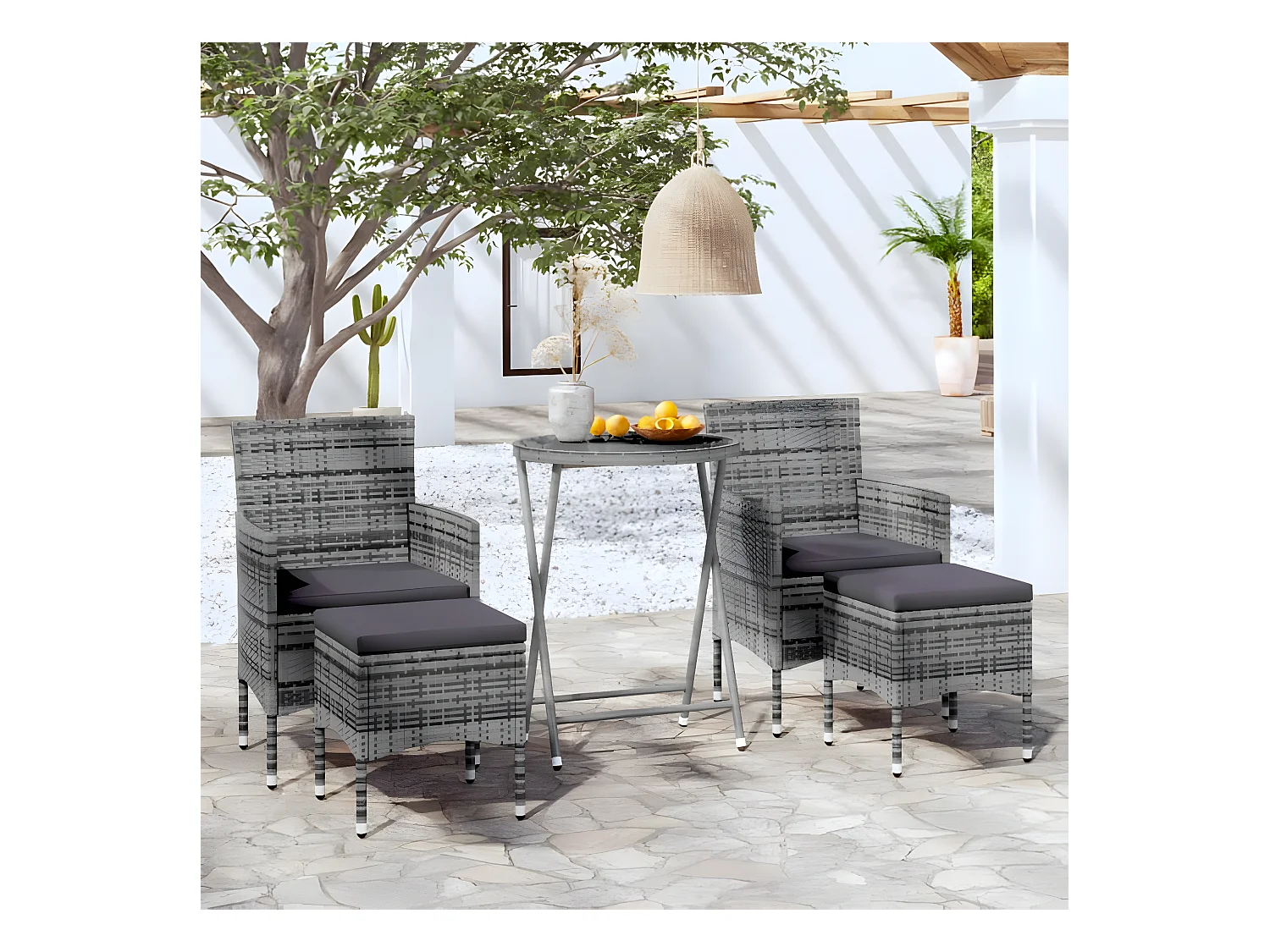 Ensemble de bistro 5 pcs Résine tressée et verre trempé Gris GFDF80406