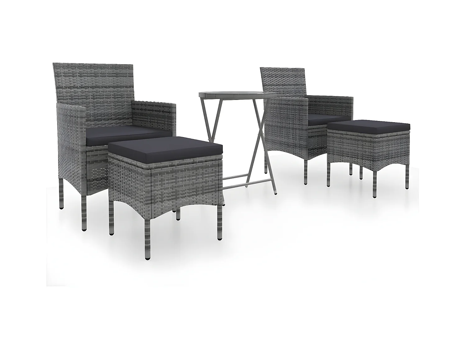 5 pcs conj. bistrô de jardim vime PE e vidro temperado cinzento PT107112