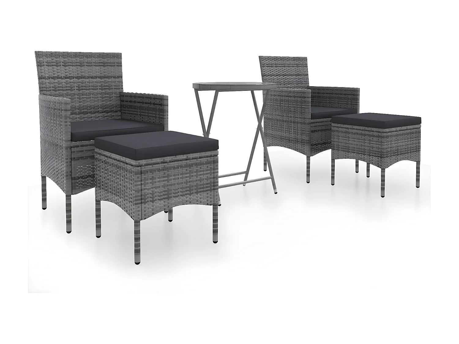 Ensemble de bistro 5 pcs Résine tressée et verre trempé Gris GFDF80406