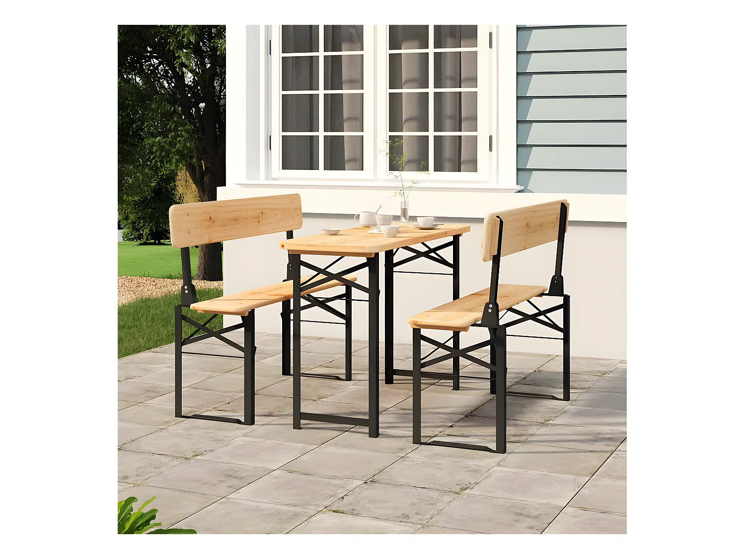 Ensemble de tables à bière pliantes 3 pcs bois massif de sapin GFDF55222