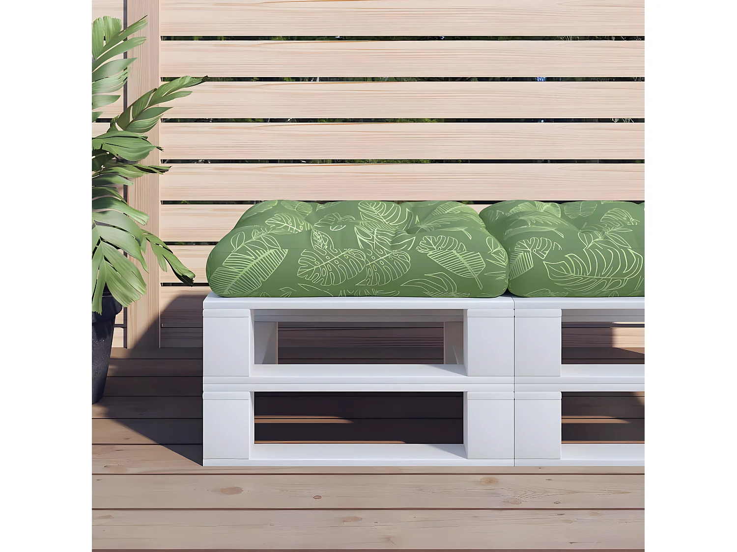 Coussin de palette motif de feuilles 60x60x12 cm tissu OFR18215