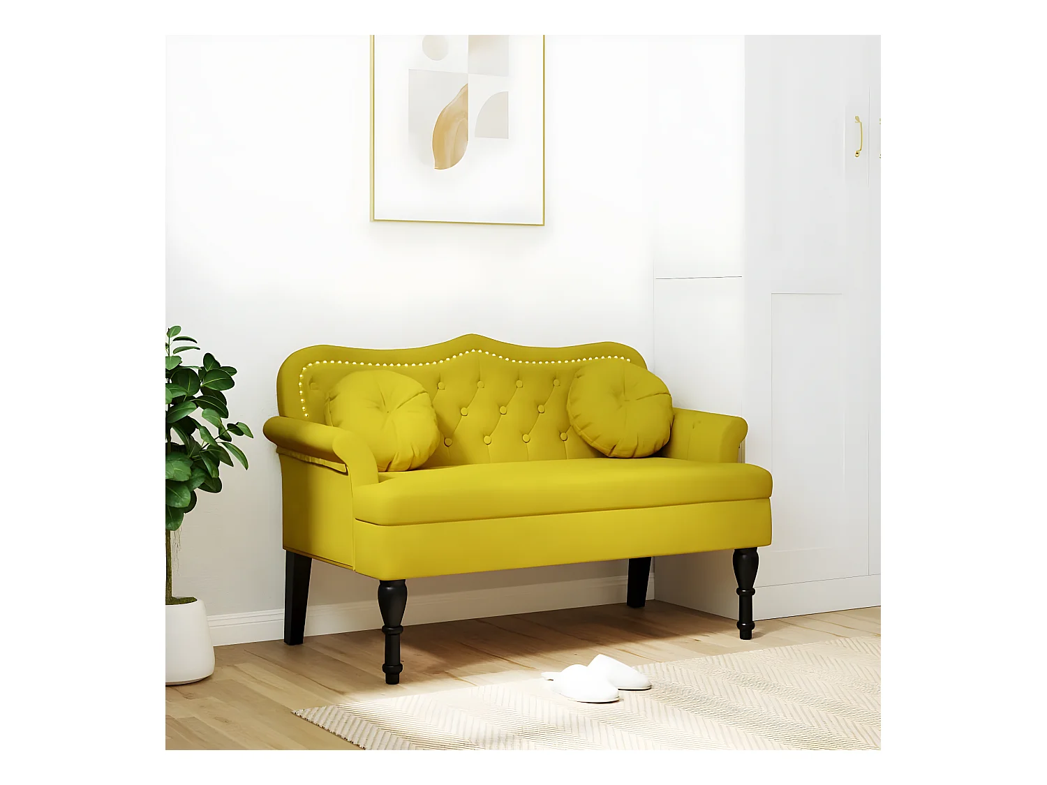 Banc avec coussins jaune 120,5x65x75 cm velours -ASAF42651