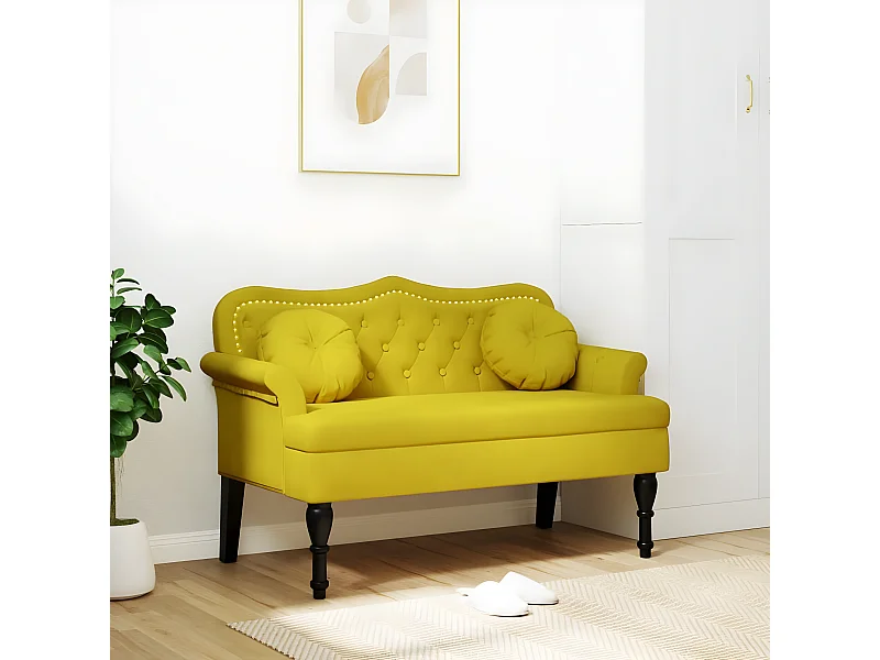 Banc avec coussins jaune 120,5x65x75 cm velours -ASAF42651