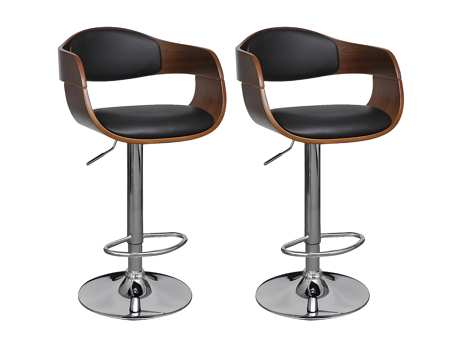 Tabourets de bar lot de 2 bois courbé et similicuir REO40436