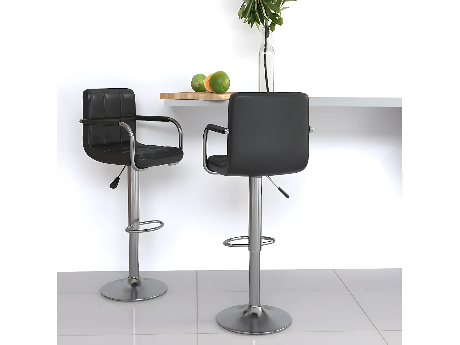 Tabourets de bar lot de 2 noir similicuir REO35517