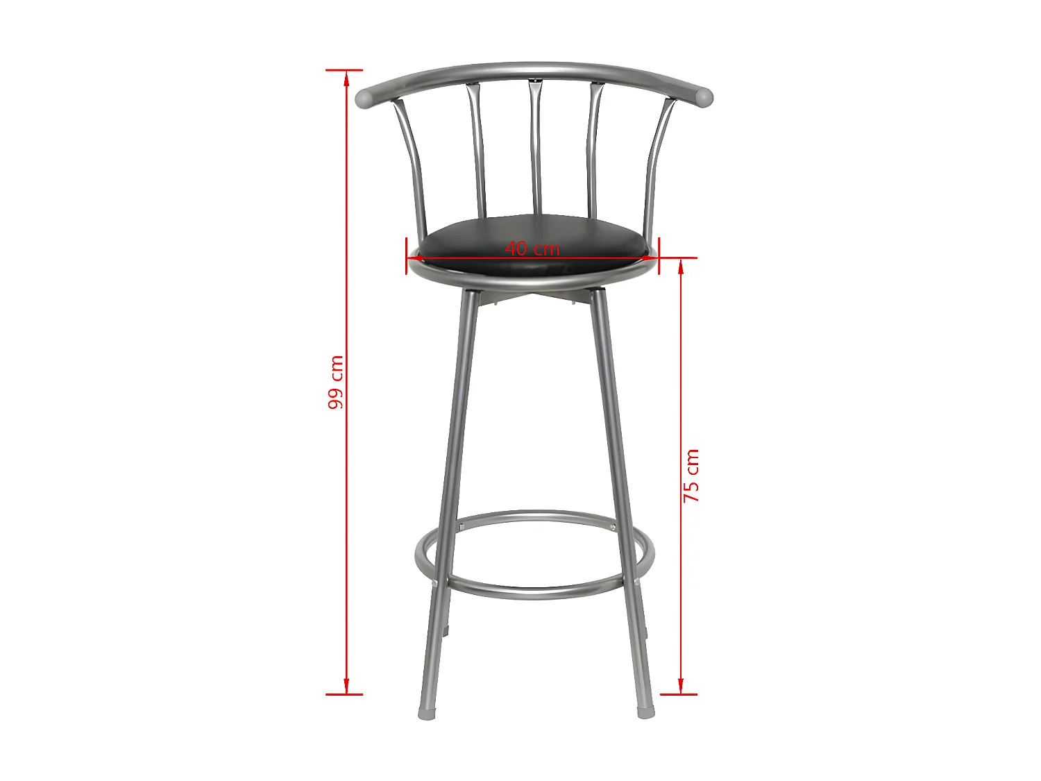 Tabourets de bar lot de 2 noir similicuir REO14010
